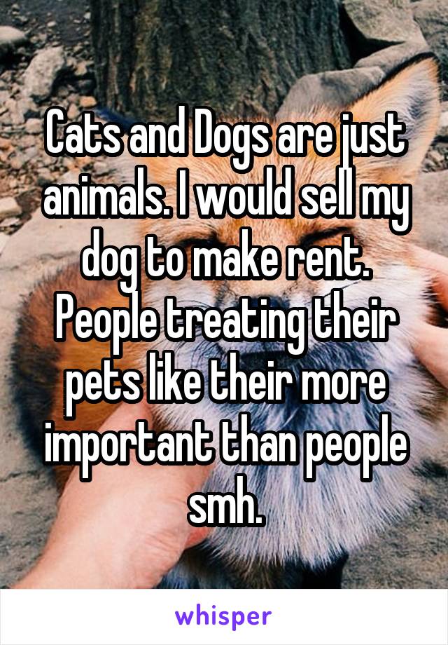 Cats and Dogs are just animals. I would sell my dog to make rent. People treating their pets like their more important than people smh.