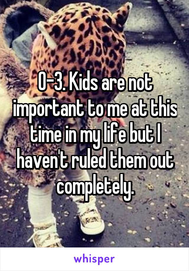 0-3. Kids are not important to me at this time in my life but I haven't ruled them out completely.