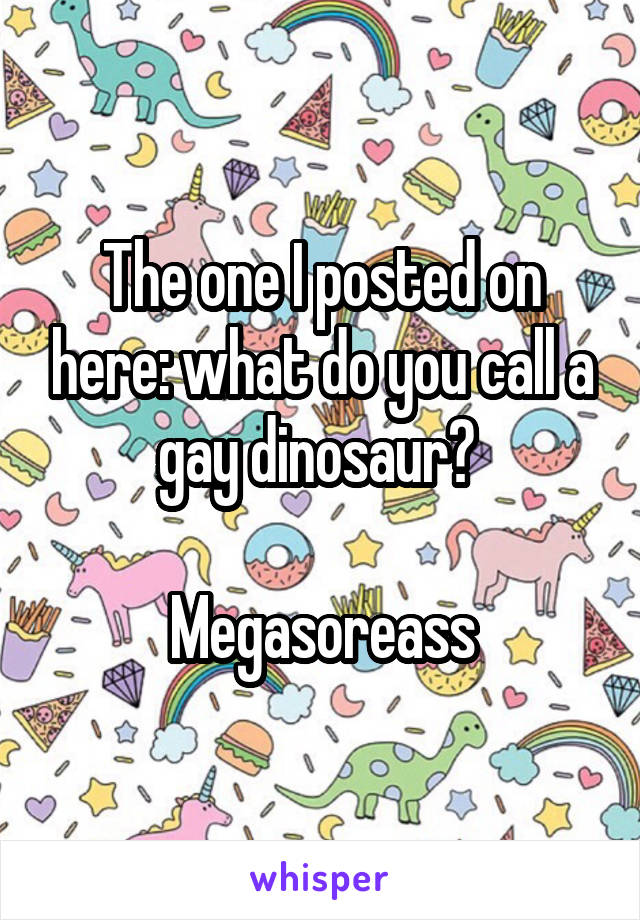 The one I posted on here: what do you call a gay dinosaur? 

Megasoreass