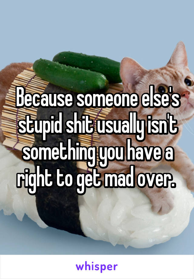 Because someone else's stupid shit usually isn't something you have a right to get mad over. 