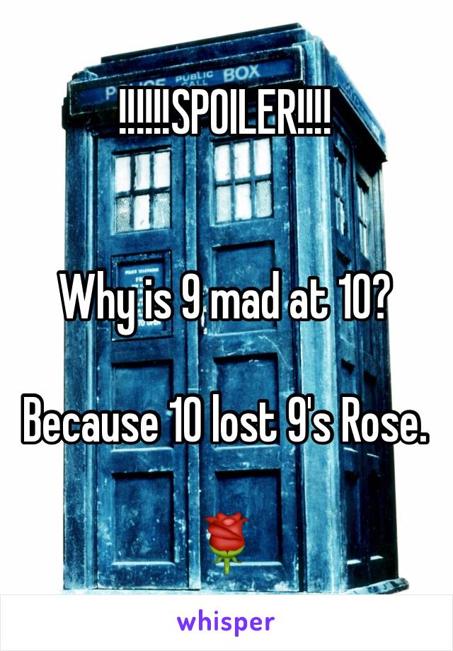 !!!!!!SPOILER!!!!


Why is 9 mad at 10?

Because 10 lost 9's Rose.

🌹