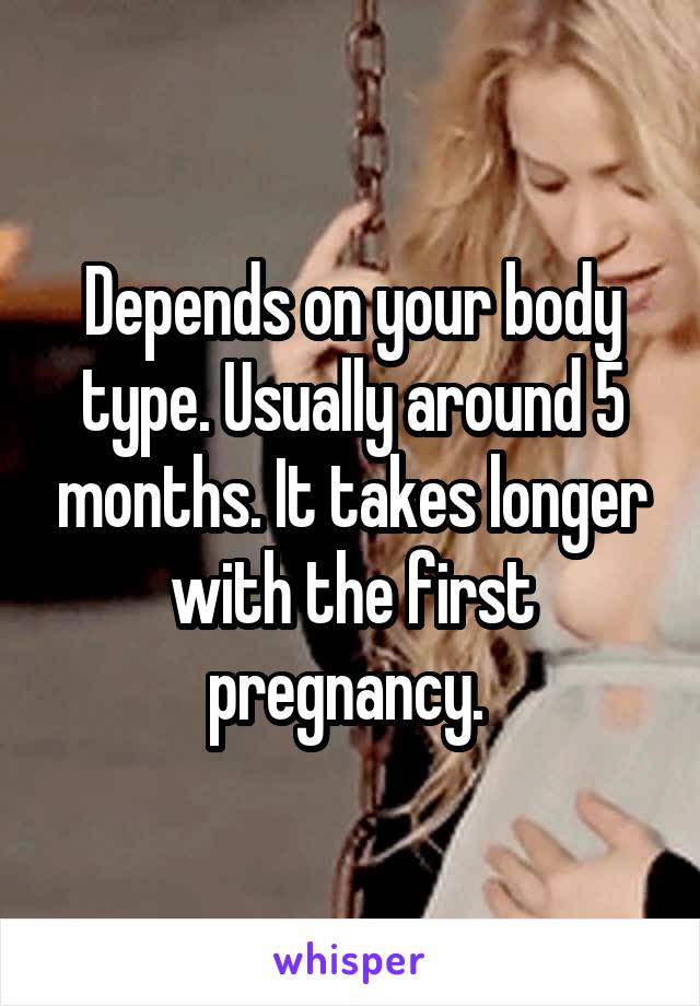 Depends on your body type. Usually around 5 months. It takes longer with the first pregnancy. 