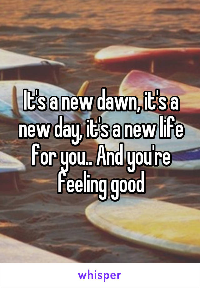 It's a new dawn, it's a new day, it's a new life for you.. And you're feeling good