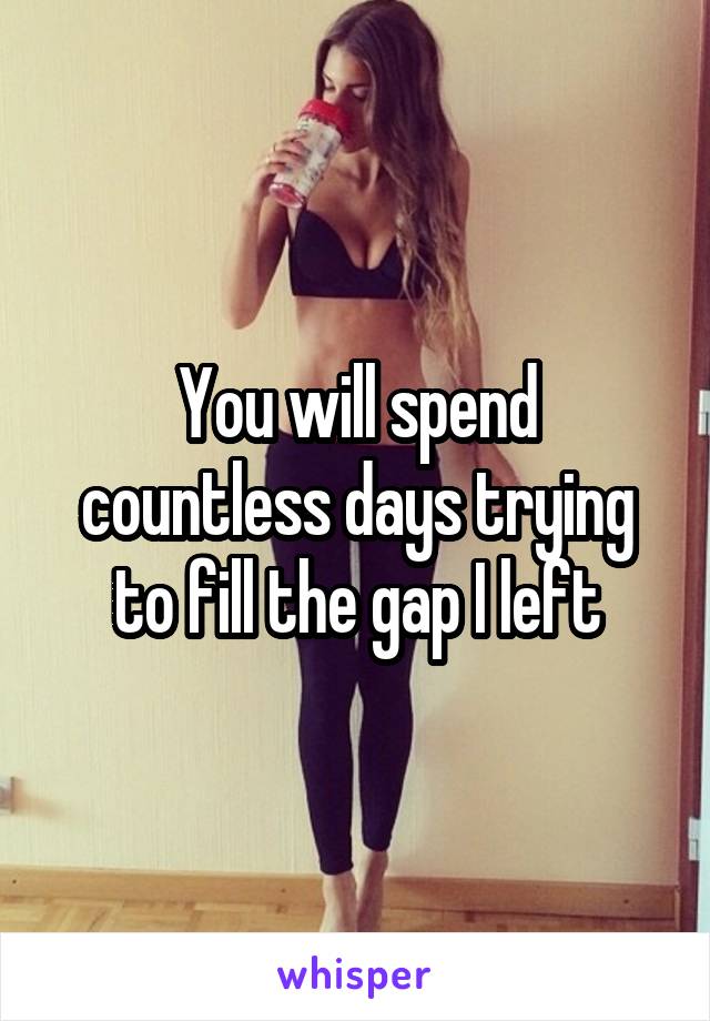 You will spend countless days trying to fill the gap I left