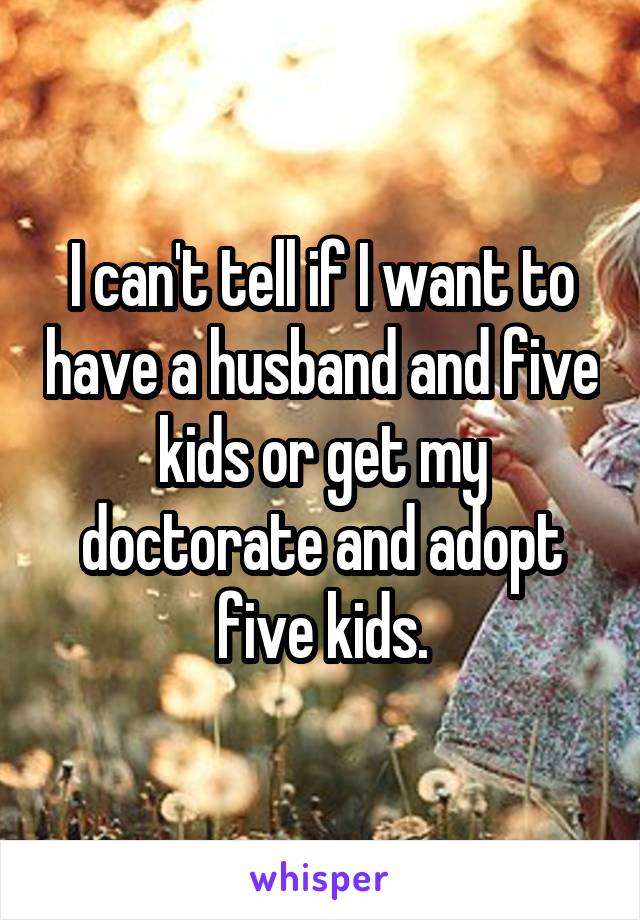 I can't tell if I want to have a husband and five kids or get my doctorate and adopt five kids.