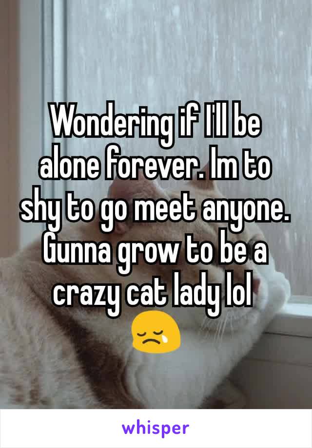 Wondering if I'll be alone forever. Im to shy to go meet anyone. Gunna grow to be a crazy cat lady lol 
😢