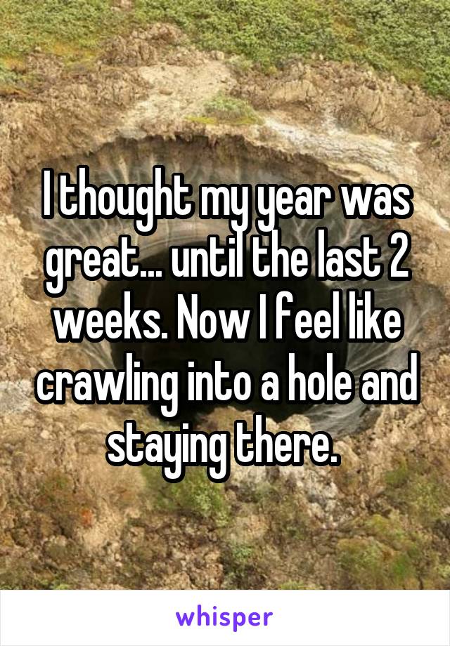 I thought my year was great... until the last 2 weeks. Now I feel like crawling into a hole and staying there. 