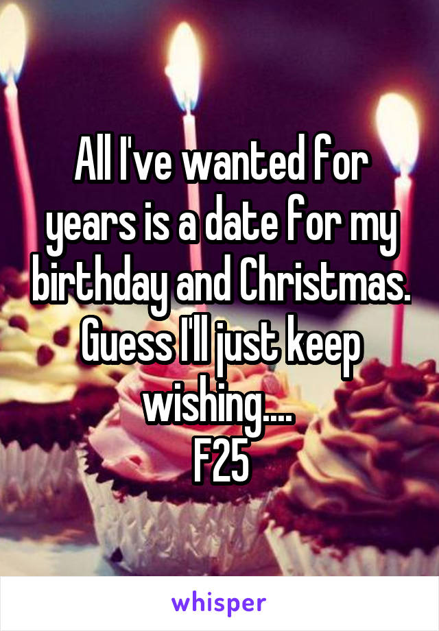 All I've wanted for years is a date for my birthday and Christmas. Guess I'll just keep wishing.... 
F25