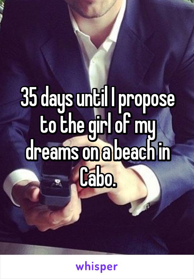 35 days until I propose to the girl of my dreams on a beach in Cabo.