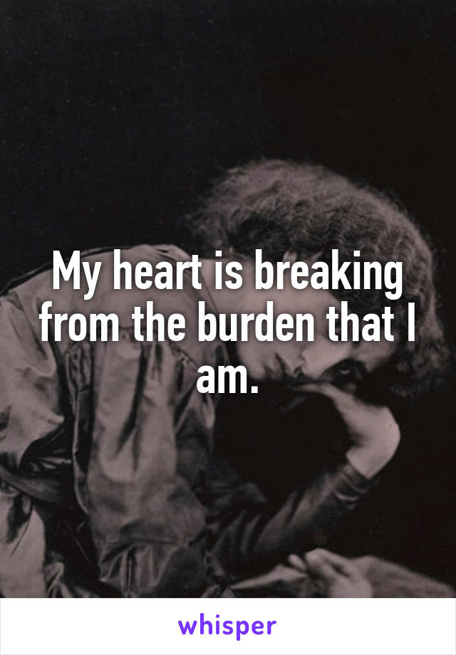 My heart is breaking from the burden that I am.