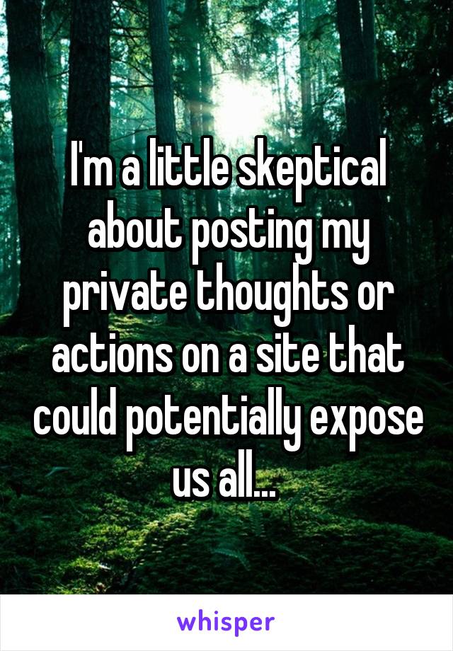 I'm a little skeptical about posting my private thoughts or actions on a site that could potentially expose us all... 