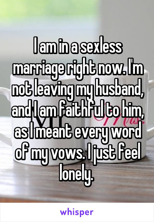 I am in a sexless marriage right now. I'm not leaving my husband, and I am faithful to him, as I meant every word of my vows. I just feel lonely. 