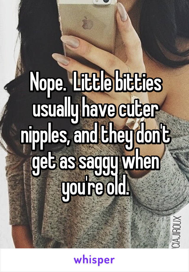 Nope.  Little bitties usually have cuter nipples, and they don't get as saggy when you're old.