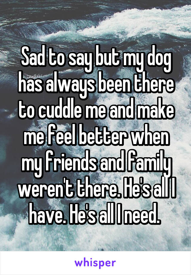 Sad to say but my dog has always been there to cuddle me and make me feel better when my friends and family weren't there. He's all I have. He's all I need. 