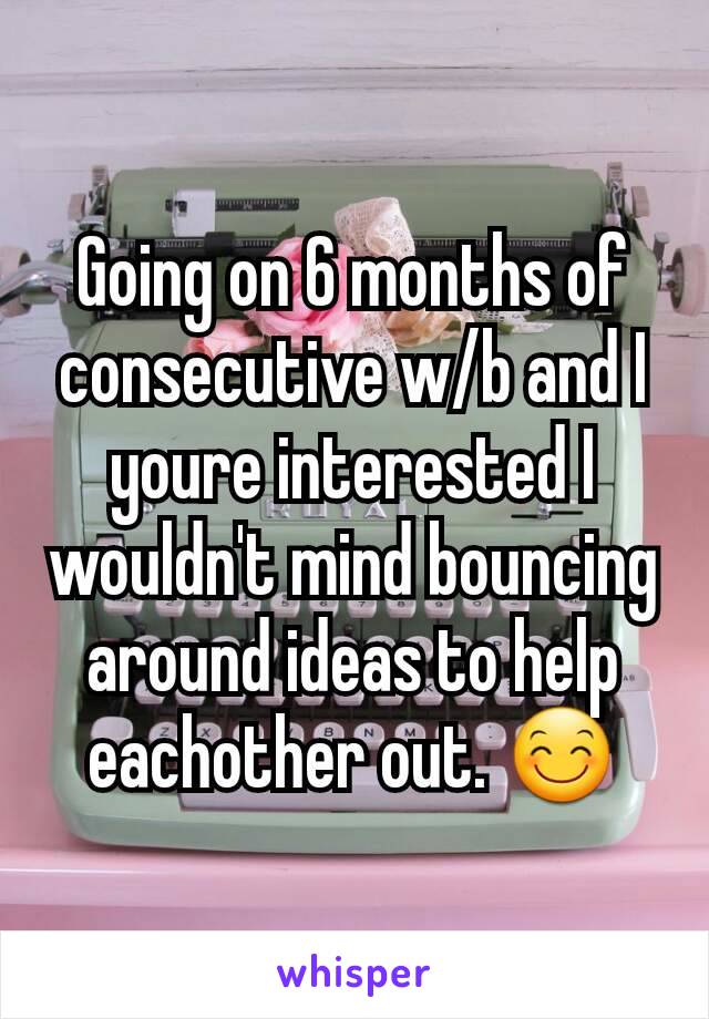 Going on 6 months of consecutive w/b and I youre interested I wouldn't mind bouncing around ideas to help eachother out. 😊