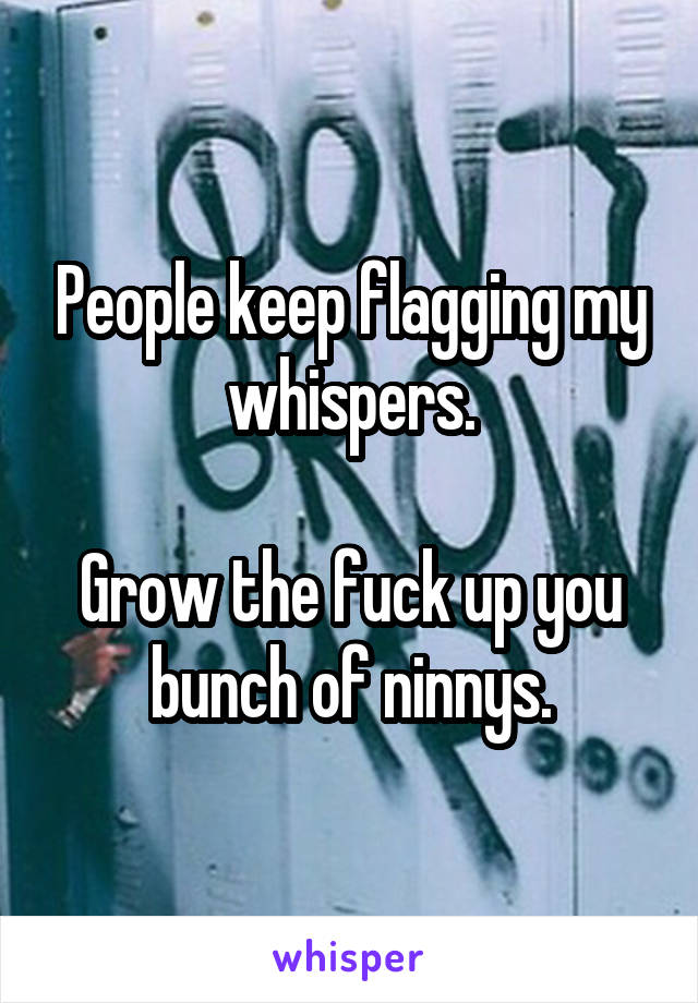 People keep flagging my whispers.

Grow the fuck up you bunch of ninnys.