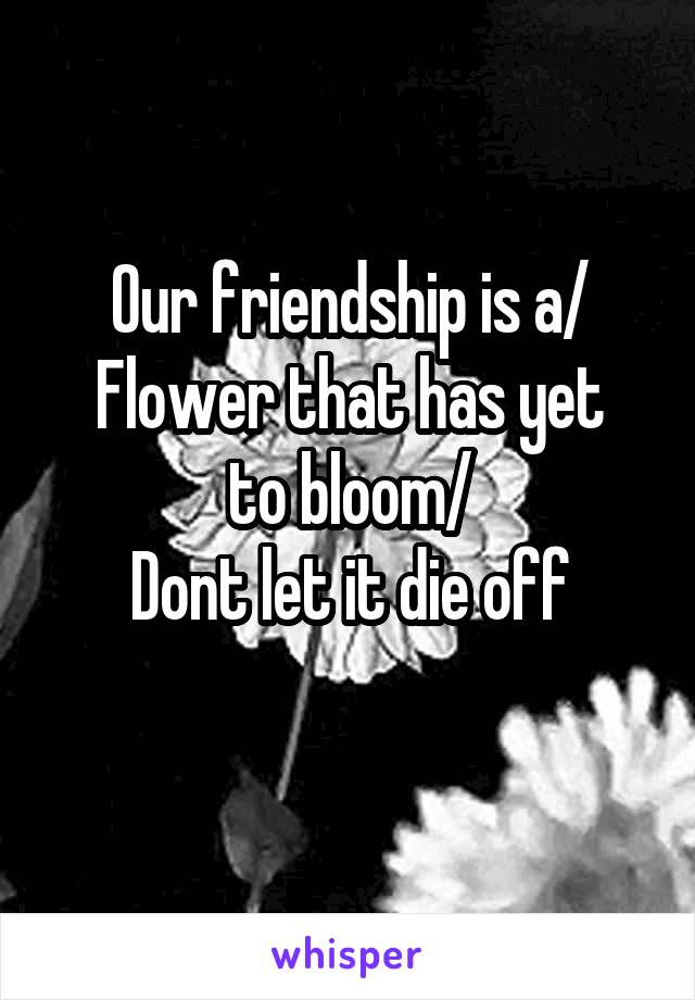 Our friendship is a/
Flower that has yet to bloom/
Dont let it die off
