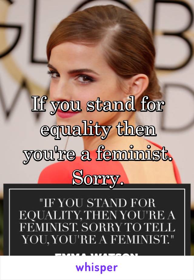 If you stand for equality then you're a feminist. Sorry.