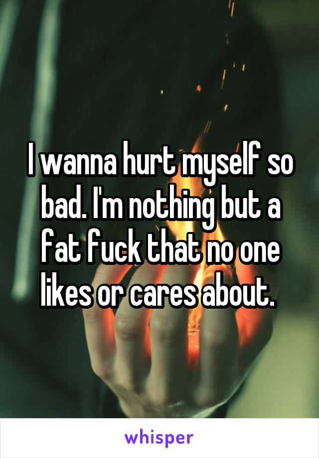 I wanna hurt myself so bad. I'm nothing but a fat fuck that no one likes or cares about. 