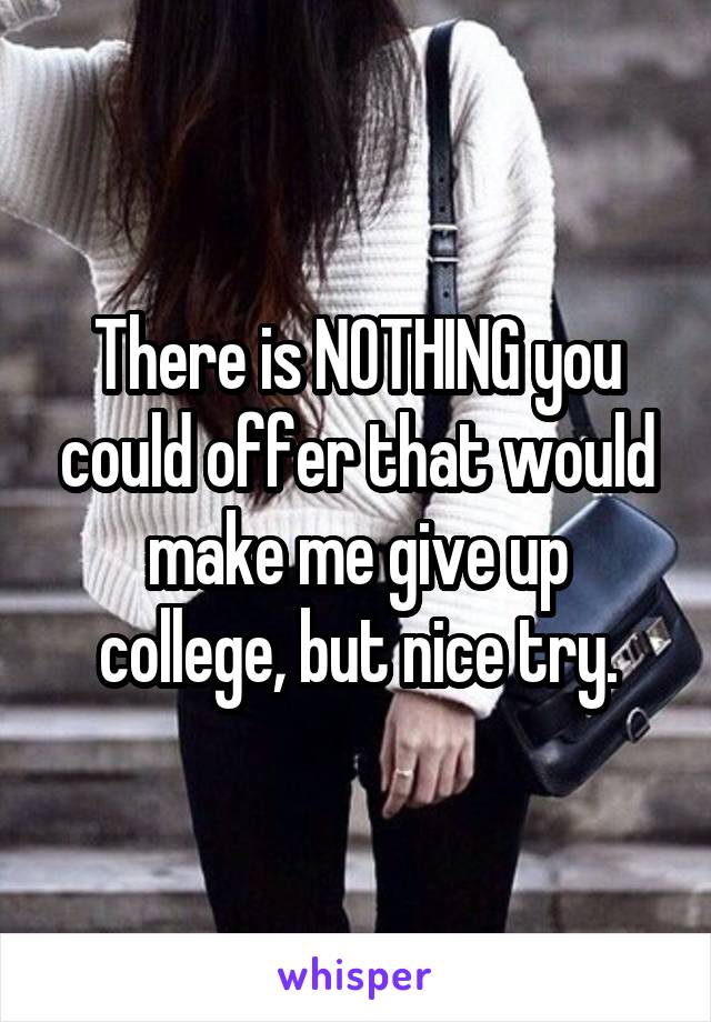 There is NOTHING you could offer that would make me give up college, but nice try.