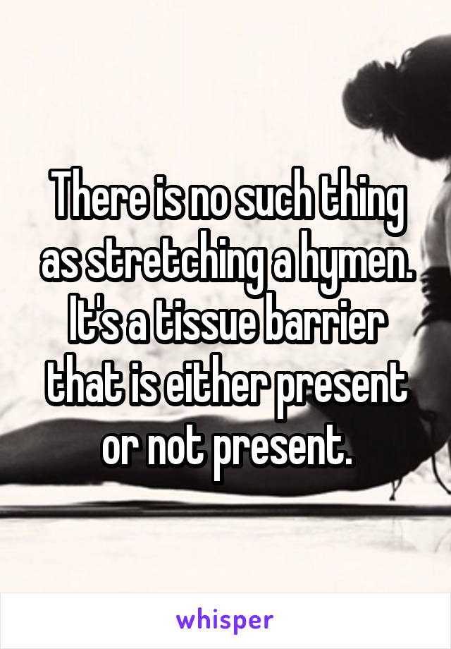 There is no such thing as stretching a hymen. It's a tissue barrier that is either present or not present.