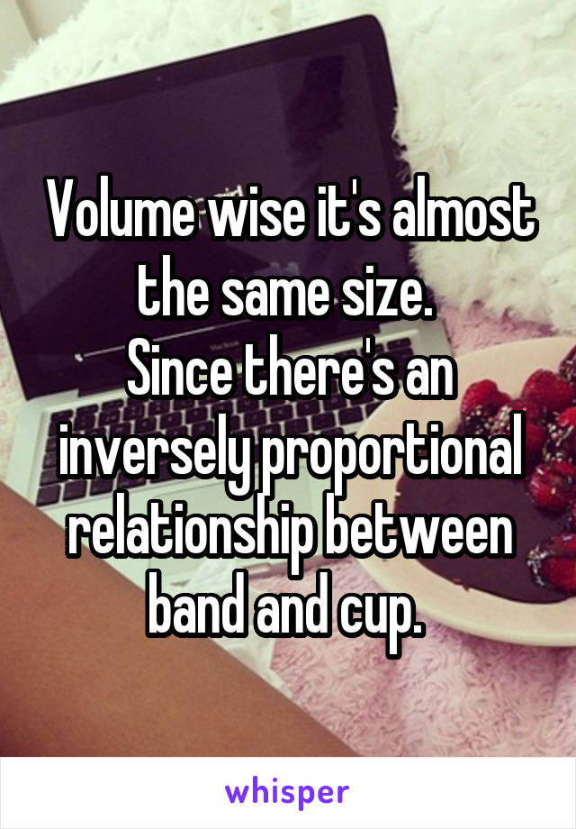 Volume wise it's almost the same size. 
Since there's an inversely proportional relationship between band and cup. 