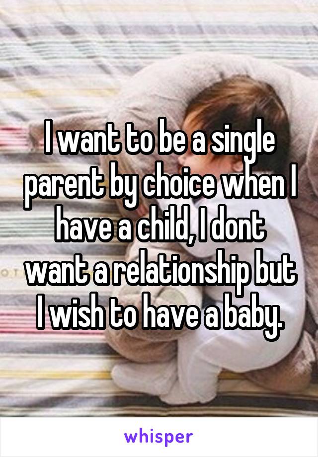 I want to be a single parent by choice when I have a child, I dont want a relationship but I wish to have a baby.