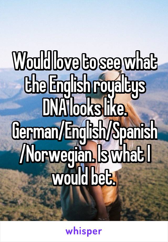 Would love to see what the English royaltys DNA looks like. German/English/Spanish/Norwegian. Is what I would bet. 