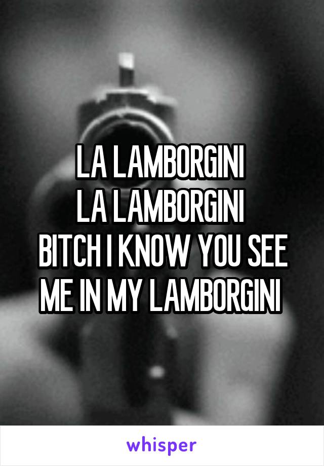 LA LAMBORGINI 
LA LAMBORGINI 
BITCH I KNOW YOU SEE ME IN MY LAMBORGINI 