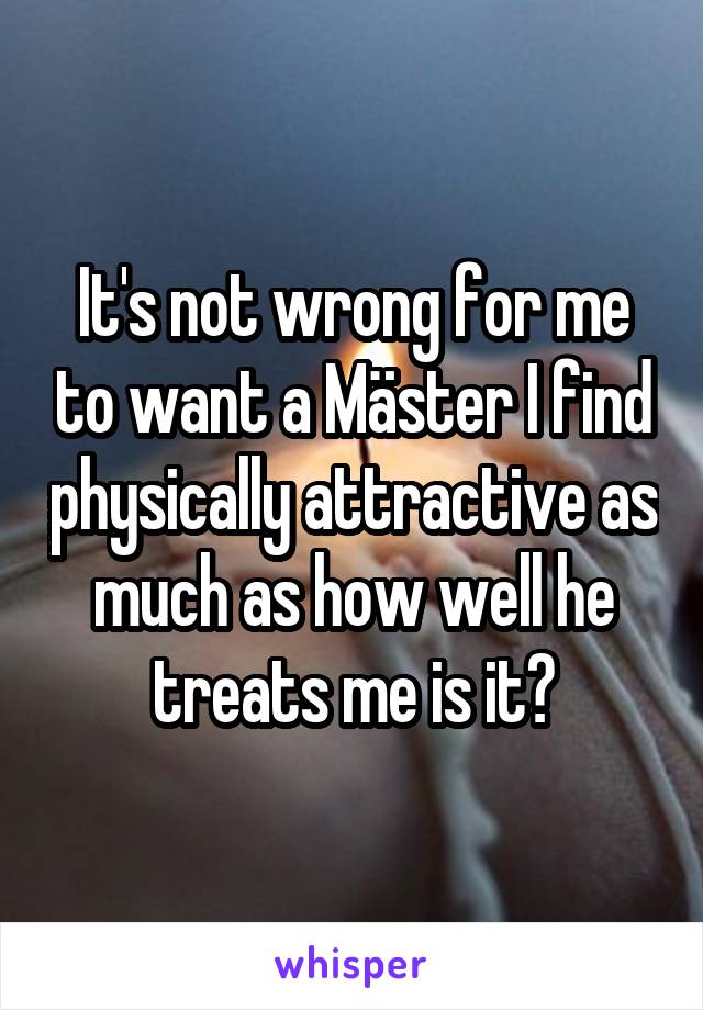 It's not wrong for me to want a Mäster I find physically attractive as much as how well he treats me is it?