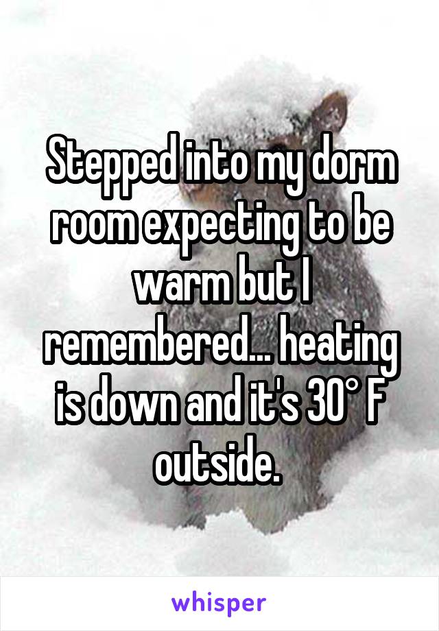 Stepped into my dorm room expecting to be warm but I remembered... heating is down and it's 30° F outside. 