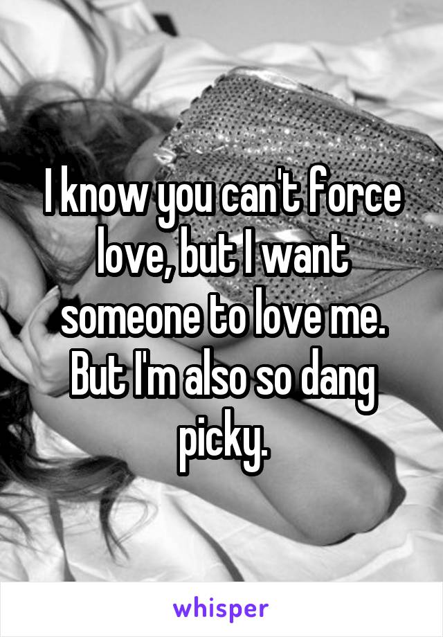 I know you can't force love, but I want someone to love me. But I'm also so dang picky.