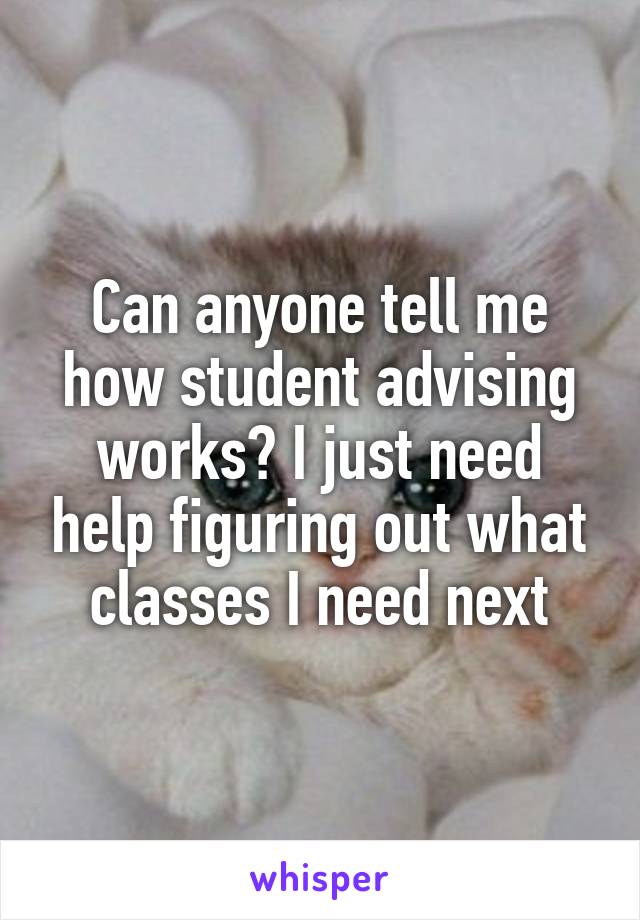 Can anyone tell me how student advising works? I just need help figuring out what classes I need next