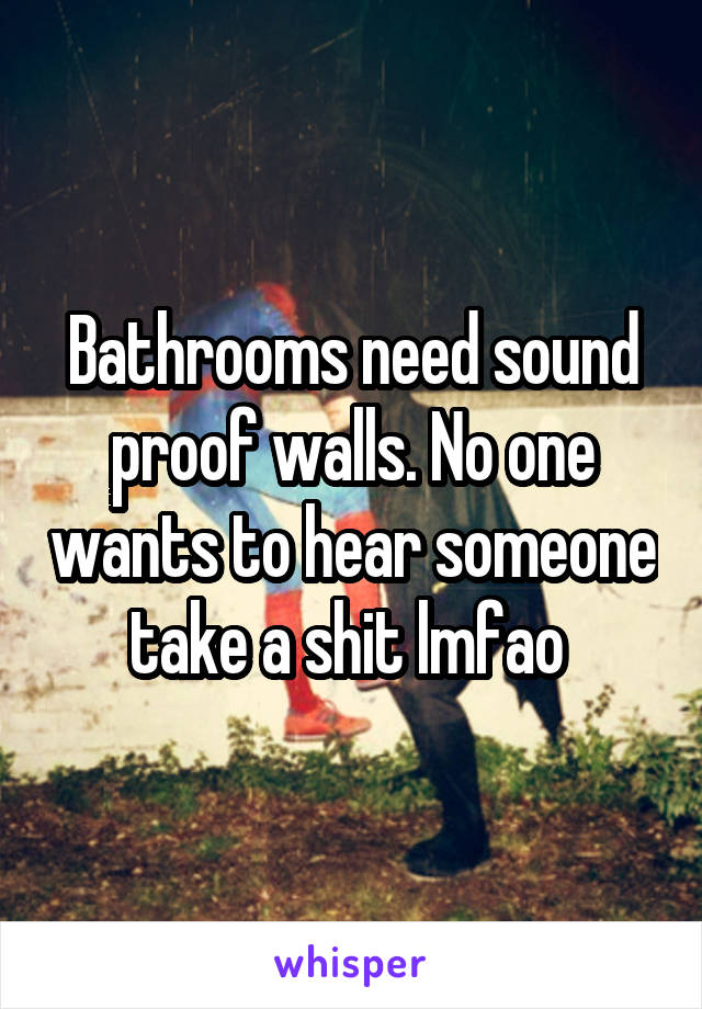 Bathrooms need sound proof walls. No one wants to hear someone take a shit lmfao 