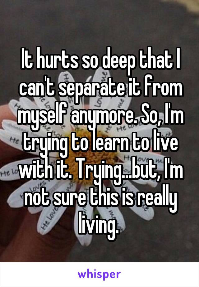 It hurts so deep that I can't separate it from myself anymore. So, I'm trying to learn to live with it. Trying...but, I'm not sure this is really living. 