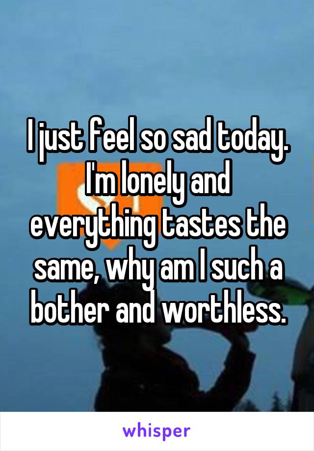 I just feel so sad today. I'm lonely and everything tastes the same, why am I such a bother and worthless.