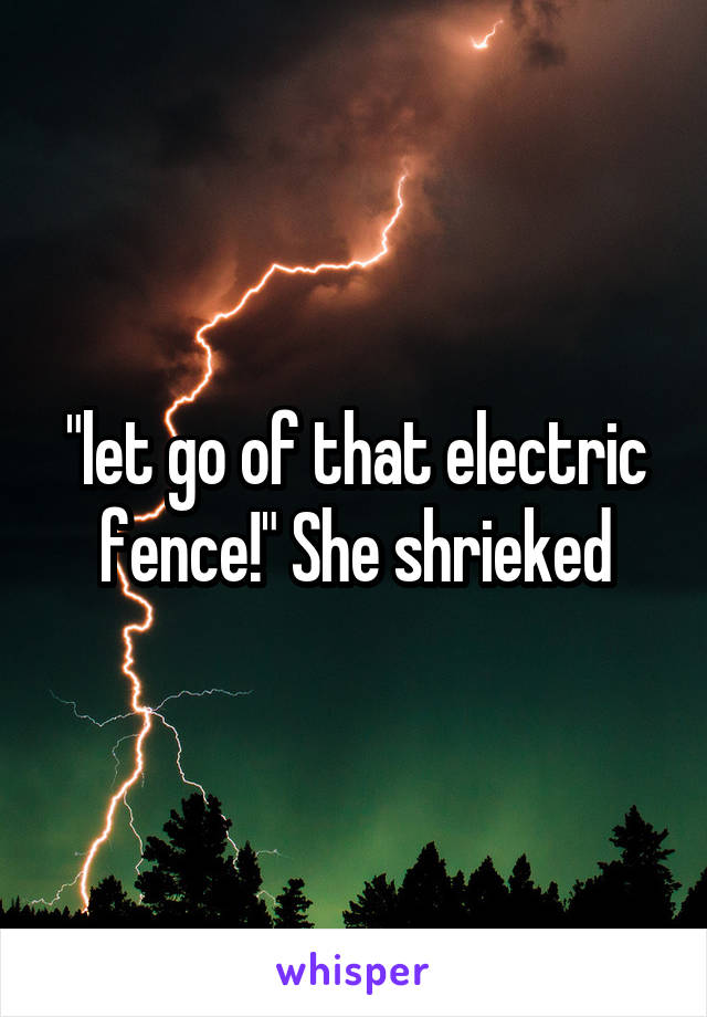 "let go of that electric fence!" She shrieked