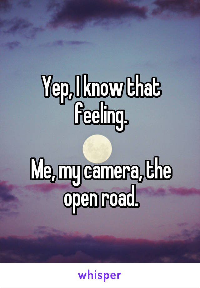 Yep, I know that feeling.

Me, my camera, the open road.