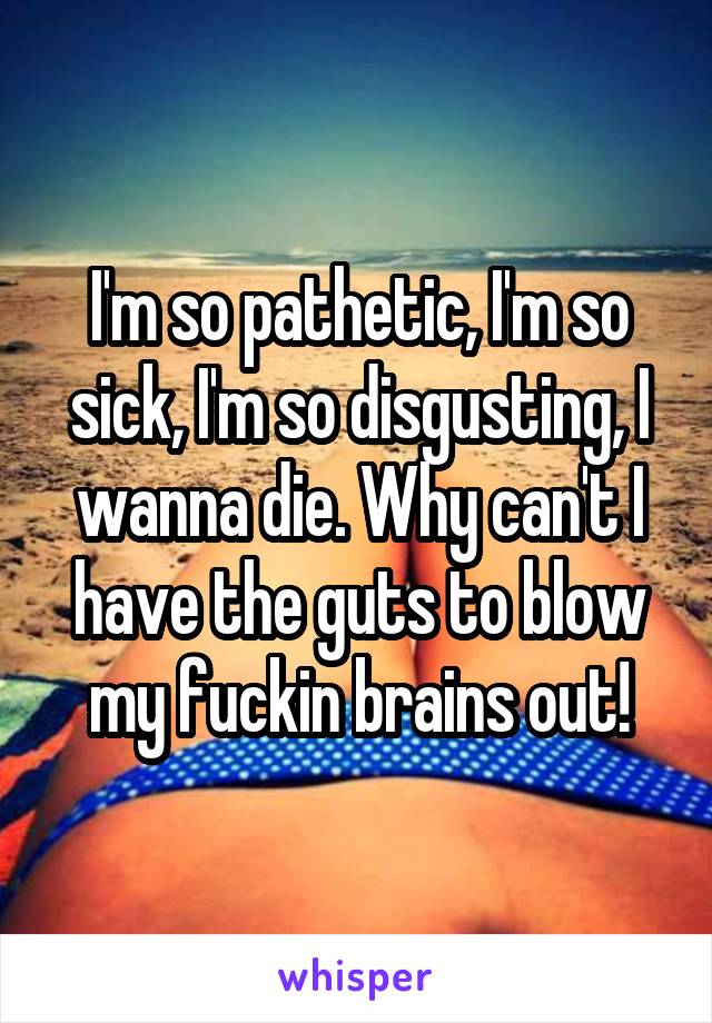 I'm so pathetic, I'm so sick, I'm so disgusting, I wanna die. Why can't I have the guts to blow my fuckin brains out!