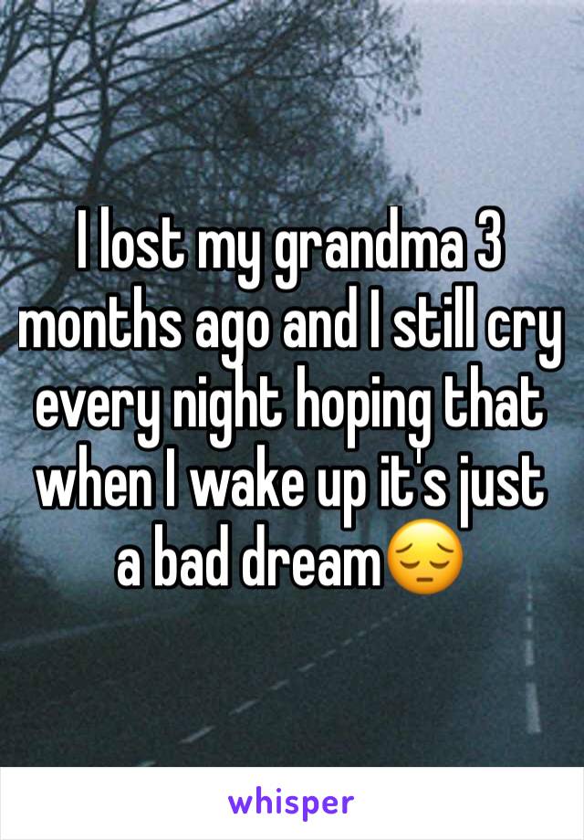 I lost my grandma 3 months ago and I still cry every night hoping that when I wake up it's just a bad dream😔