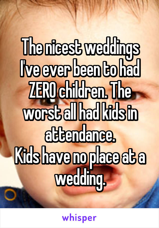 The nicest weddings I've ever been to had ZERO children. The worst all had kids in attendance.
Kids have no place at a wedding.