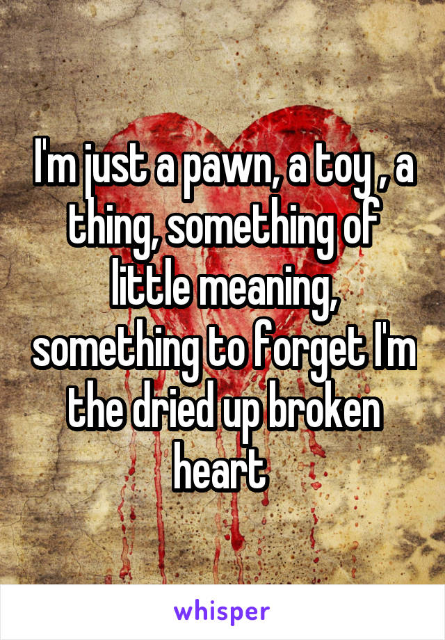 I'm just a pawn, a toy , a thing, something of little meaning, something to forget I'm the dried up broken heart 