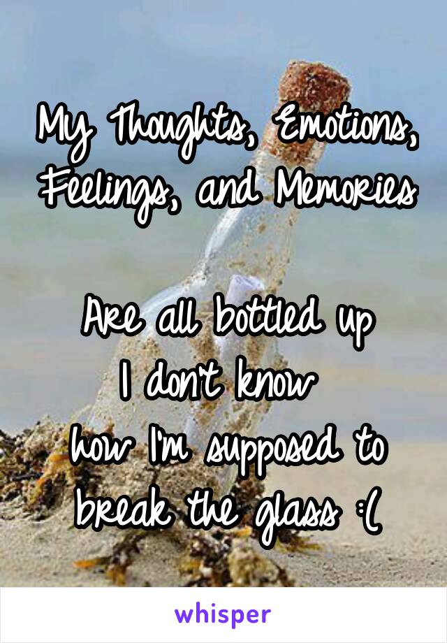 My Thoughts, Emotions, Feelings, and Memories 
Are all bottled up
I don't know 
how I'm supposed to break the glass :(