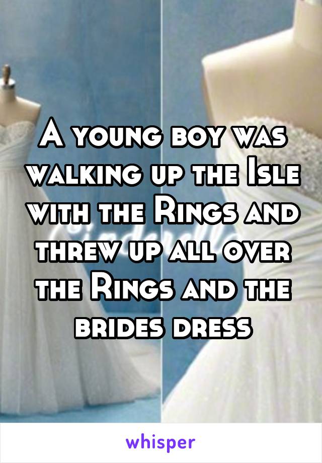 A young boy was walking up the Isle with the Rings and threw up all over the Rings and the brides dress