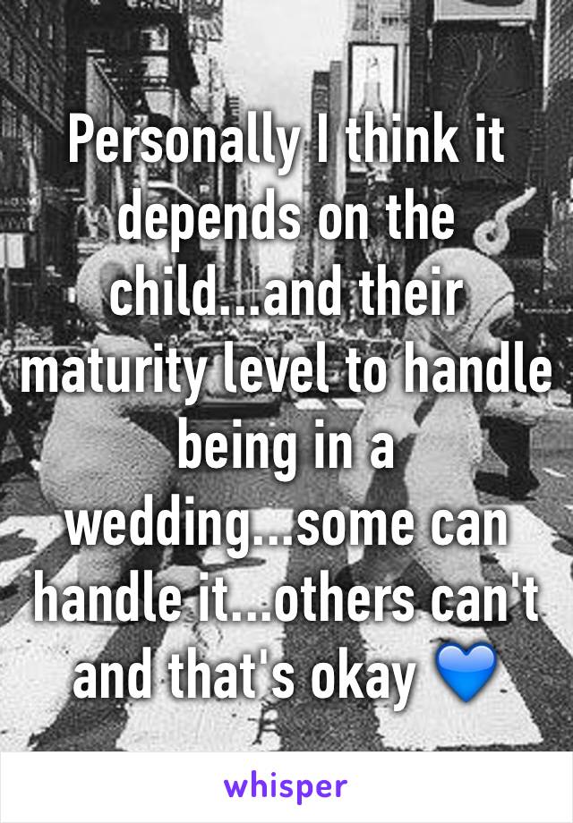 Personally I think it depends on the child...and their maturity level to handle being in a wedding...some can handle it...others can't and that's okay 💙