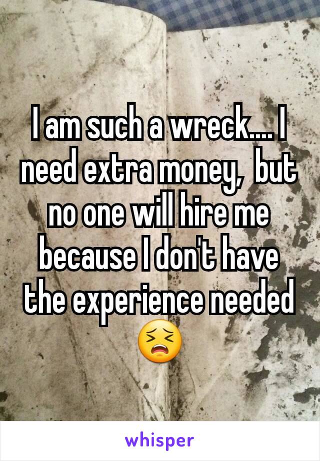 I am such a wreck.... I need extra money,  but no one will hire me because I don't have the experience needed 😣