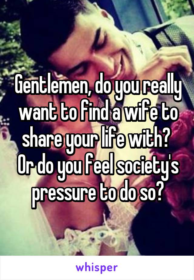 Gentlemen, do you really want to find a wife to share your life with?  Or do you feel society's pressure to do so?