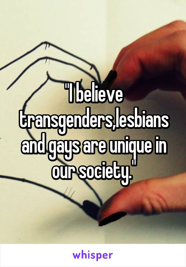 "I believe transgenders,lesbians and gays are unique in our society."