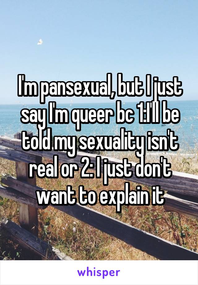 I'm pansexual, but I just say I'm queer bc 1:I'll be told my sexuality isn't real or 2: I just don't want to explain it