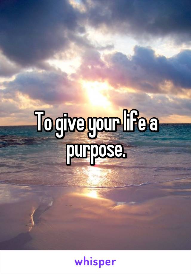 To give your life a purpose.